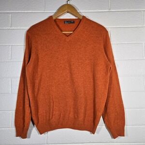 Zara V-Neck Sweater Mens Large Orange Wool Blend Oversized Italy Bright Spring